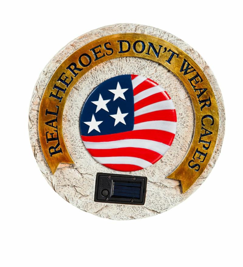 Garden Stakes |   Real Heroes Don’T Wear Capes Solar Garden Stone, Military/Americana, 11.02"W x 1.57"H x 11.02"D Garden & Memorial Stones Garden & Memorial Stones