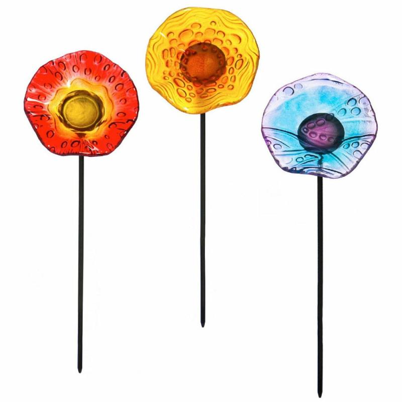 Garden Stakes |   Whimsical Glass Plant Picks, Set Of 3, 2.5"W x 12.5"H x 4.25"D Garden Decor Garden Stakes