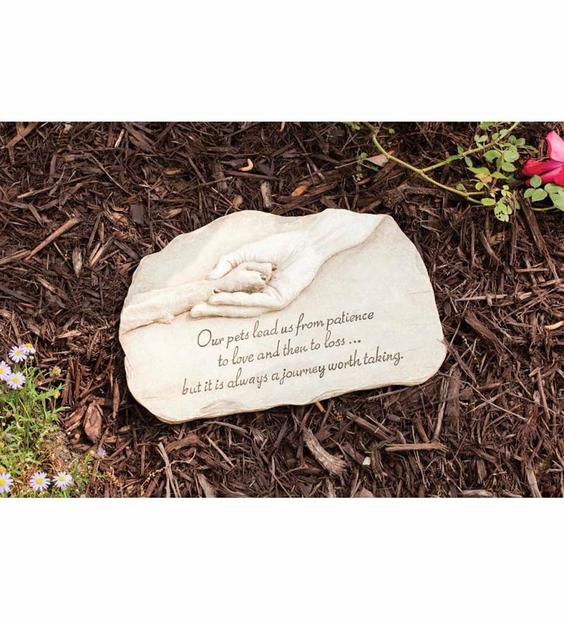 Garden & Memorial Stones |   Resin Paw In Hand Pet Devotion Garden Stone, 11.42"W x 0.39"H x 7.87"D Garden & Memorial Stones Garden & Memorial Stones