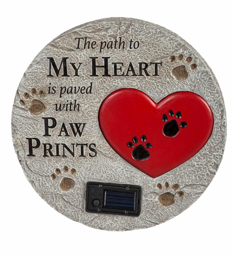 Garden & Memorial Stones |   Paved With Paw Prints Solar Garden Stone, 11.02"W x 1.57"H x 11.02"D Garden & Memorial Stones Garden & Memorial Stones