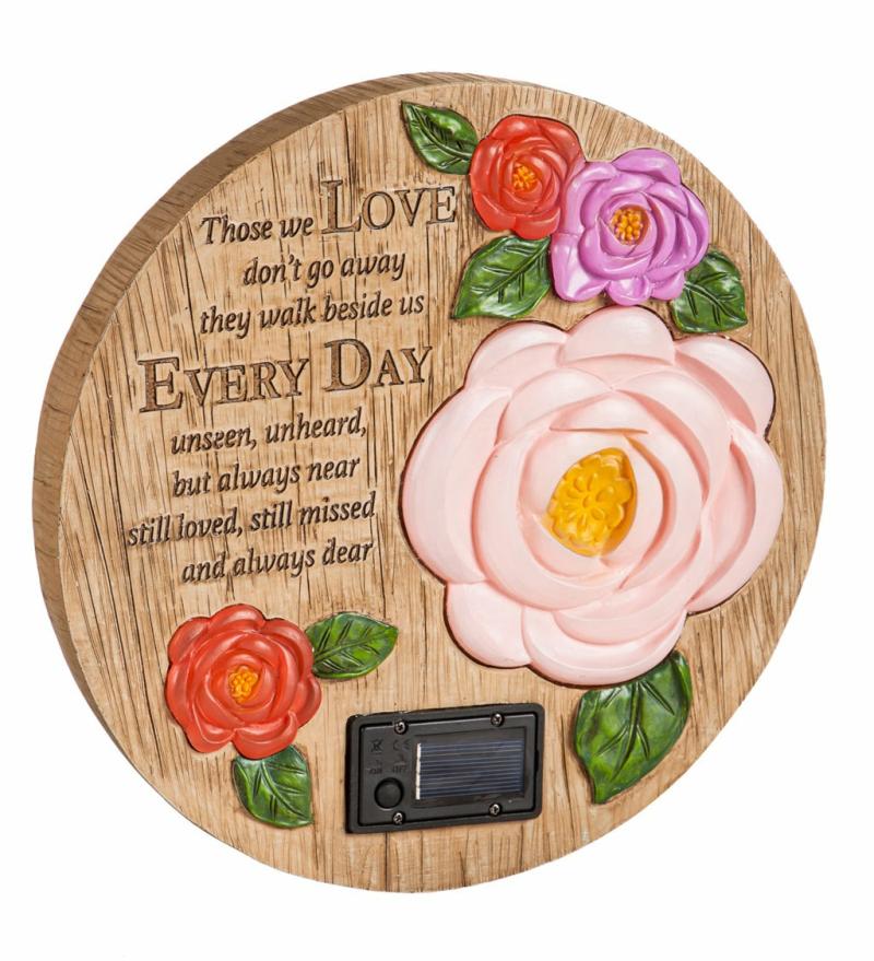 Garden & Memorial Stones |   Wish Givers Memorial Solar Garden Stone, 11.02"W x 1.57"H x 11.02"D Garden & Memorial Stones Garden & Memorial Stones