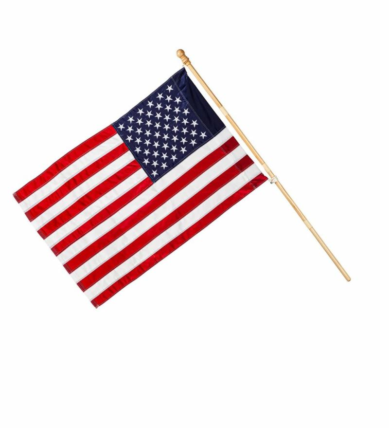 House Flags |   American Flag With 4Kd Wooden Flag Pole, 2"W x 2"H x 56"D House & Garden Flags House Flags