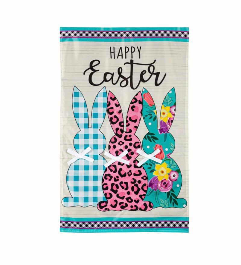 House Flags |   Bright Bunnies House Applique Flag, 28"W x 44"H x 0.5"D House & Garden Flags House Flags