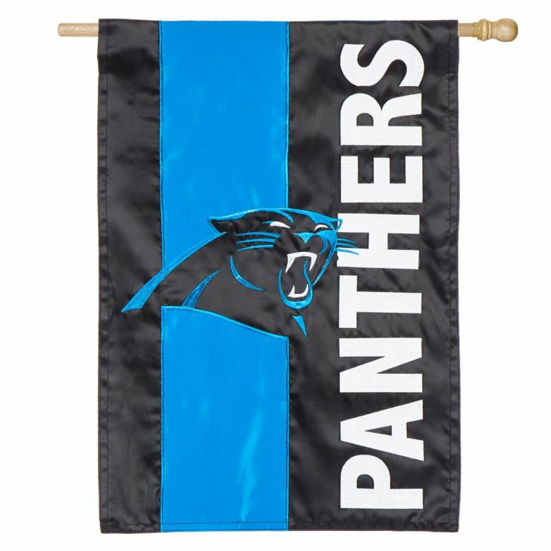 House Flags |   Carolina Panthers Mixed-Material Embellished Appliqué House Flag, 44"W x 0.5"H x 28"D House & Garden Flags House Flags