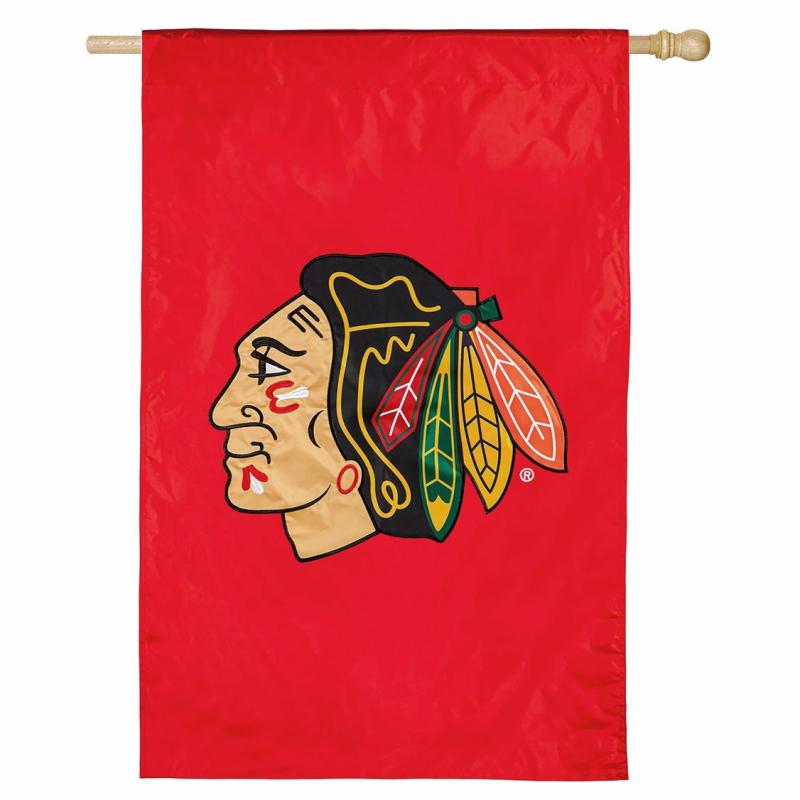 House Flags |   Chicago Blackhawks Applique House Flag, 44"W x 0.1"H x 28"D House & Garden Flags House Flags