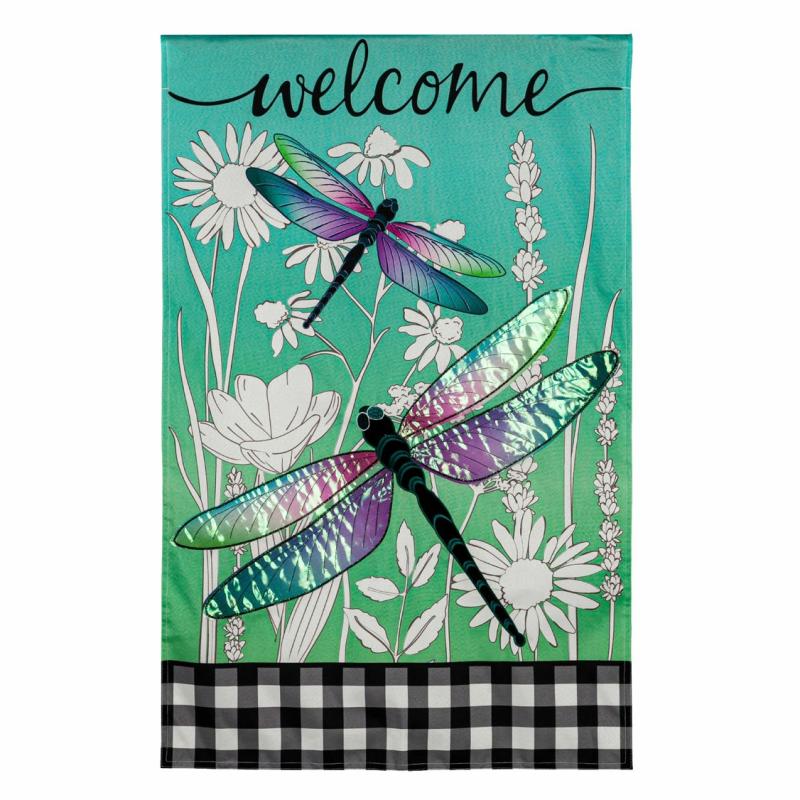 House Flags |   Dragonflies And Wildflowers House Linen Flag, 44"W x 0.5"H x 28"D House & Garden Flags House Flags