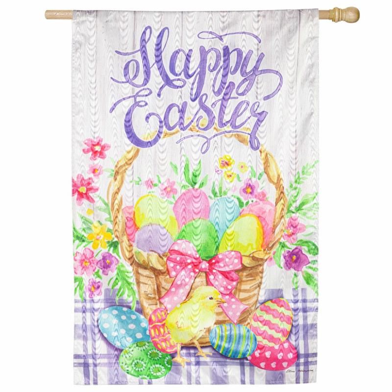 House Flags |   Easter Egg Basket Moire House Flag, 28"W x 44"H x 0.25"D Celebration & Occasion Flags Celebration & Occasion Flags