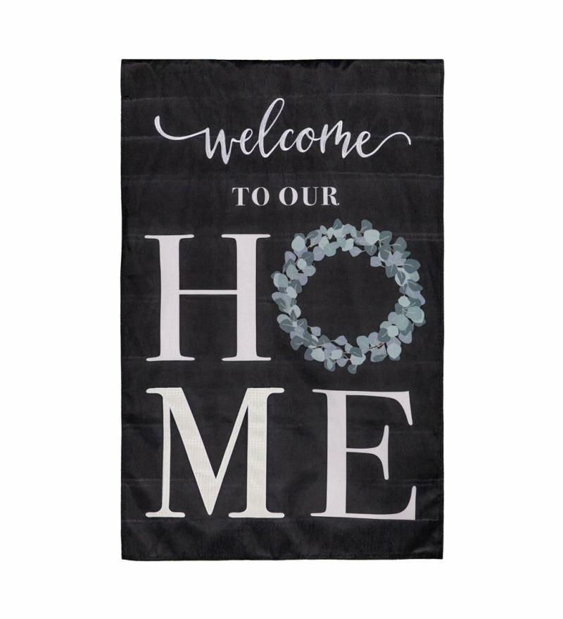 House Flags |   Eucalyptus Welcome House Burlap Flag, 28"W x 44"H x 0.5"D House & Garden Flags House Flags