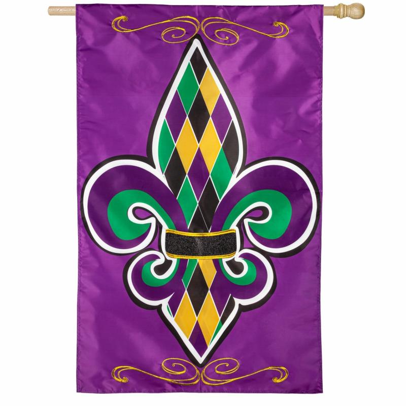 House Flags |   Fleur De Lis Applique House Flag, 28"W x 44"H x 0.25"D House & Garden Flags House Flags