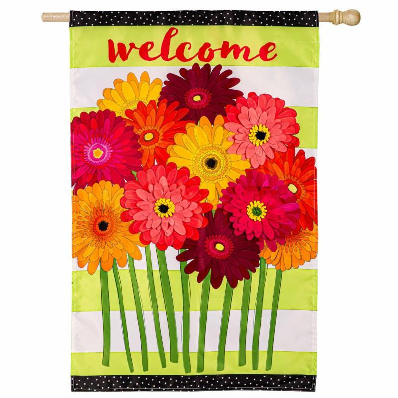 House Flags |   Gerbera Daisies Bouquet Applique House Flag, 28"W x 44"H x 0.5"D House & Garden Flags House Flags