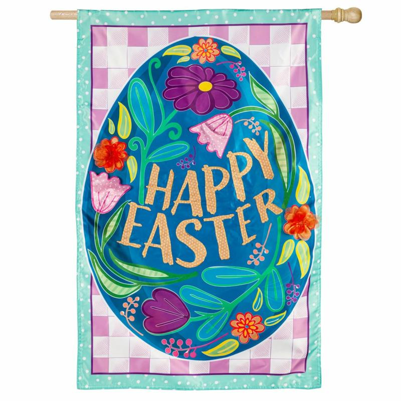 House Flags |   Happy Easter Egg Applique House Flag, 0.25"W x 44"H x 28"D Celebration & Occasion Flags Celebration & Occasion Flags