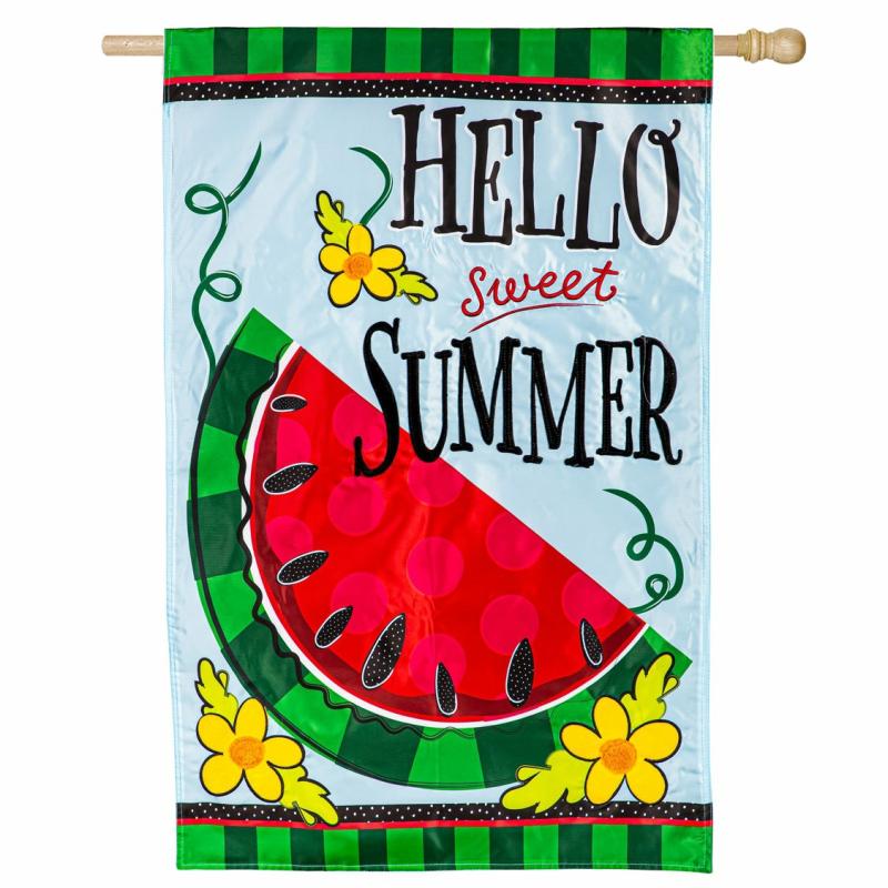 House Flags |   Hello Sweet Summer Applique House Flag, 28"W x 44"H x 0.25"D House & Garden Flags House Flags