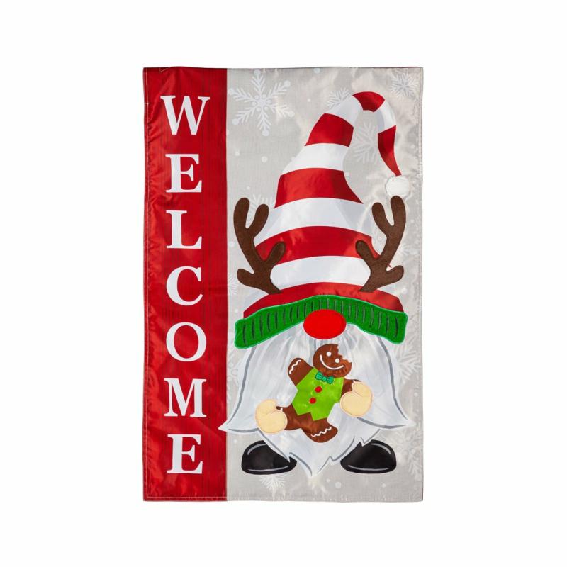 House Flags |   Holiday Gnome Applique House Flag, 0.25"W x 44"H x 28"D House & Garden Flags House Flags