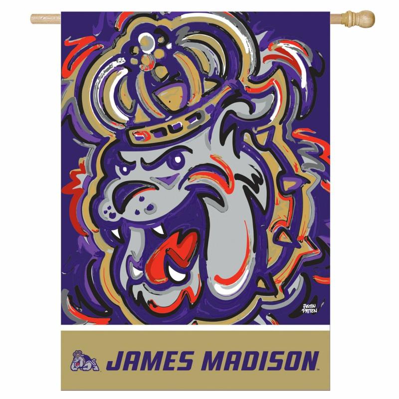 House Flags |   James Madison University Justin Patten Suede House Flag, 29"W x 43"H x 0.2"D House & Garden Flags House Flags