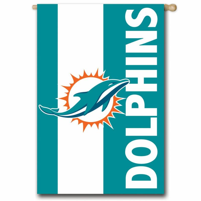 House Flags |   Miami Dolphins Mixed-Material Embellished Applique House Flag, 28"W x 0.5"H x 44"D House & Garden Flags House Flags