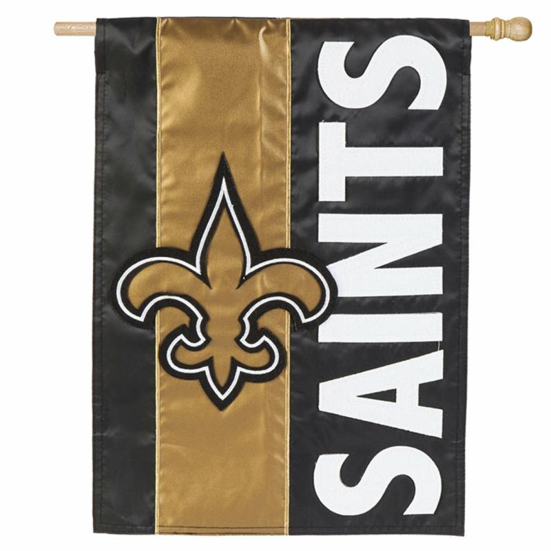 House Flags |   New Orleans Saints Mixed-Material Embellished Appliqué House Flag, 0.5"W x 44"H x 28"D House & Garden Flags House Flags