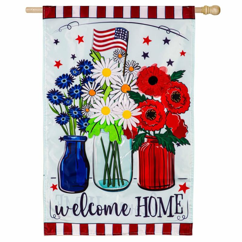 House Flags |   Patriotic Floral Applique House Flag, 28"W x 44"H x 0.25"D House & Garden Flags House Flags