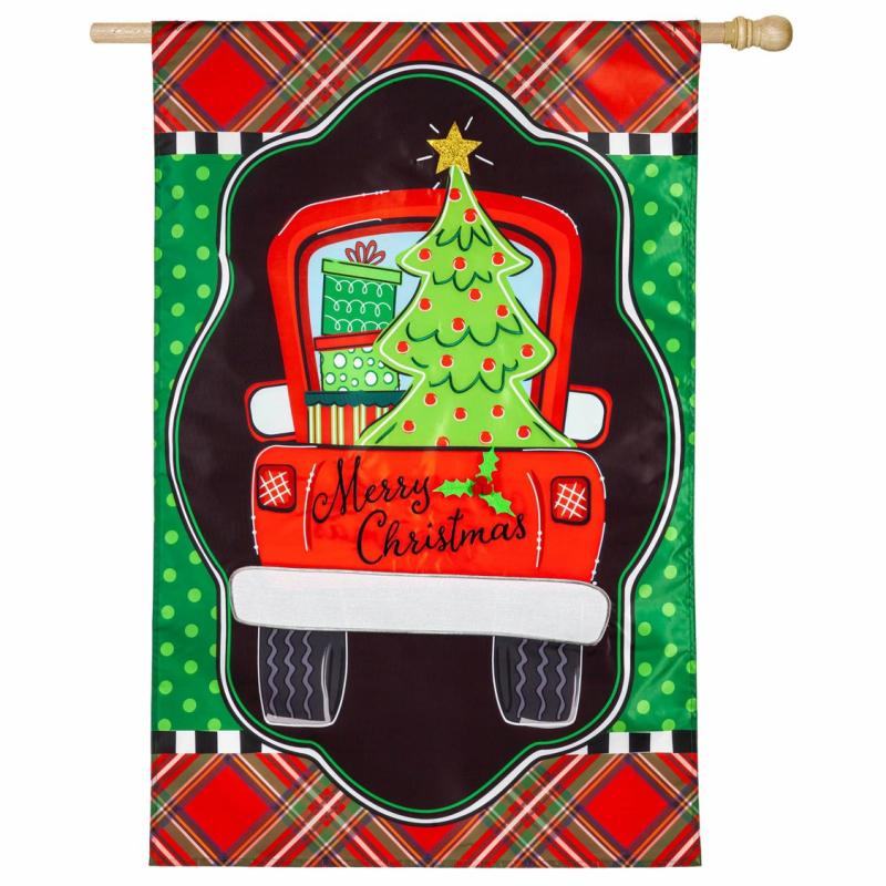 House Flags |   Patterned Christmas Truck Applique House Flag, 0.25"W x 44"H x 28"D House & Garden Flags House Flags