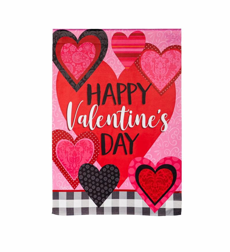 House Flags |   Patterned Valentine Hearts House Suede Flag, 0.02"W x 43"H x 29"D House & Garden Flags House Flags