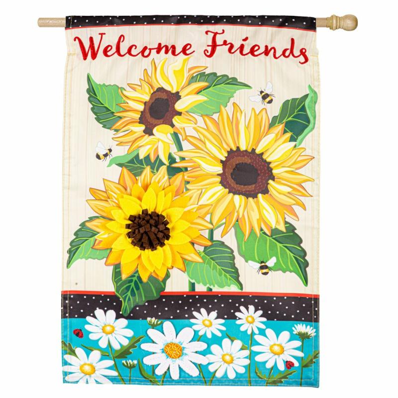 House Flags |   Sunflowers And Daisies Applique House Flag, 0.25"W x 44"H x 28"D House & Garden Flags House Flags