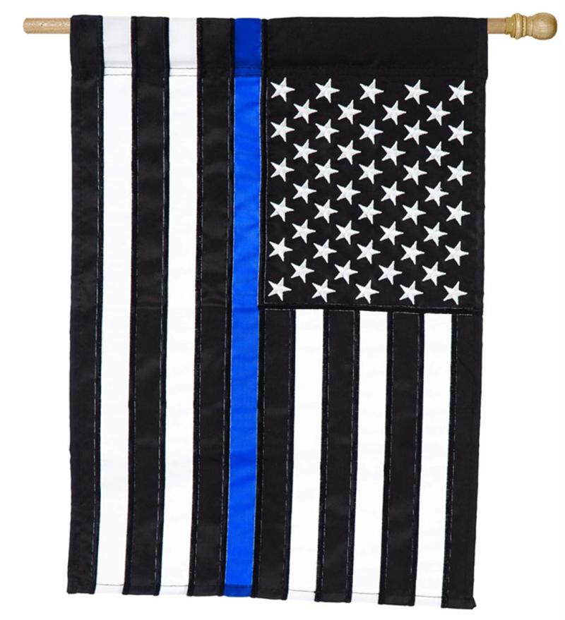 House Flags |   Thin Blue Line Applique House Flag, 0.1"W x 44"H x 28"D Celebration & Occasion Flags Celebration & Occasion Flags