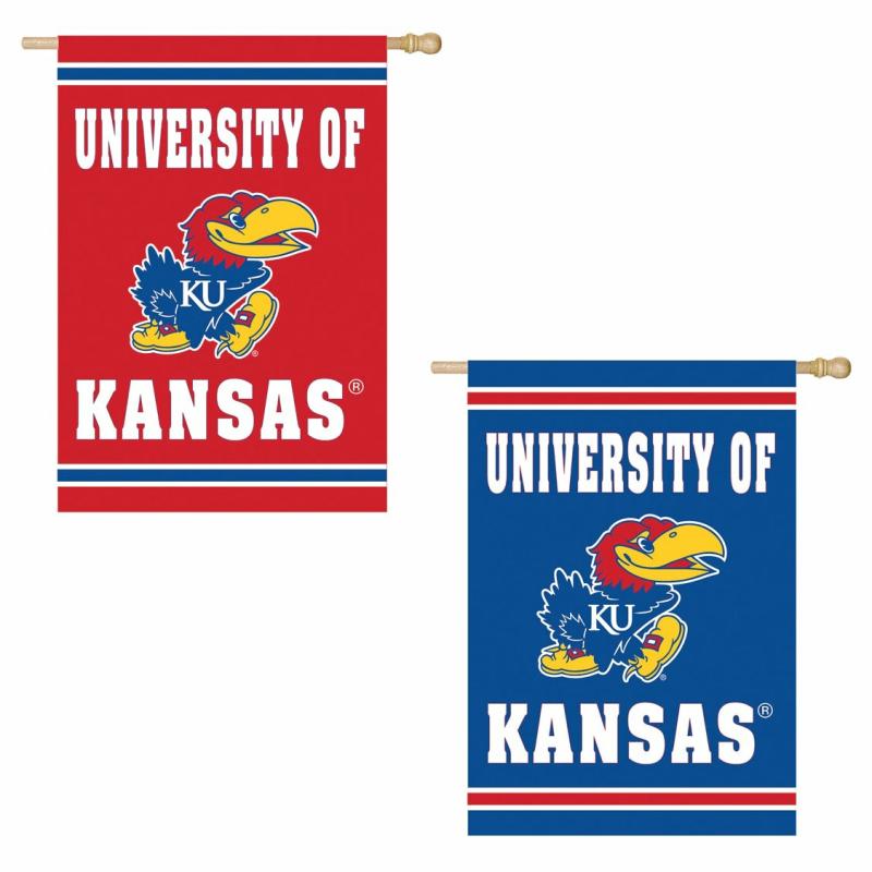 House Flags |   University Of Kansas Embossed Suede House Flag, 0.2"W x 44"H x 28"D House & Garden Flags House Flags