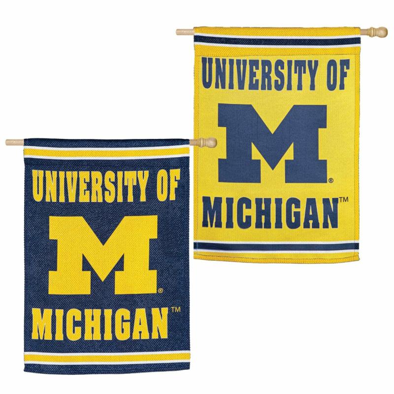 House Flags |   University Of Michigan Embossed Suede House Flag, 0.2"W x 44"H x 28"D House & Garden Flags House Flags