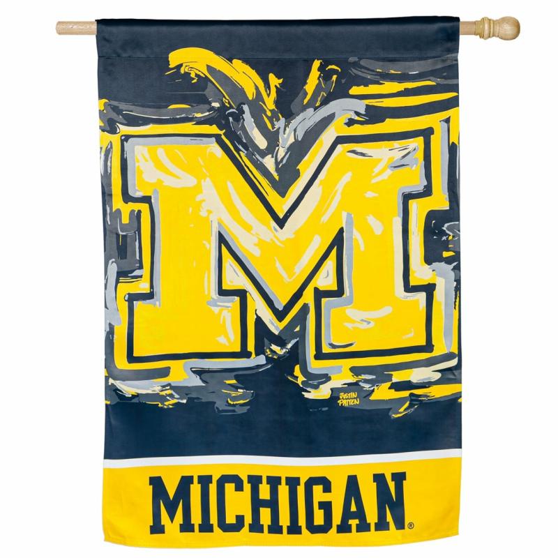 House Flags |   University Of Michigan Justin Patten Suede House Flag, 43"W x 0.2"H x 29"D House & Garden Flags House Flags