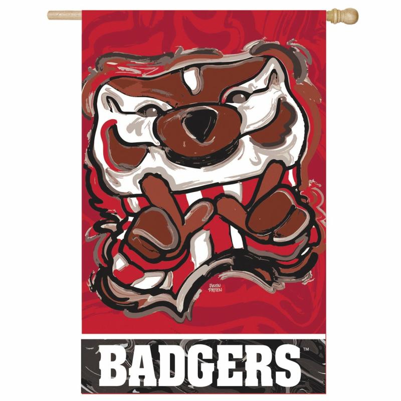 House Flags |   University Of Wisconsin Mascot Justin Patten Suede House Flag, 0.2"W x 43"H x 29"D House & Garden Flags House Flags