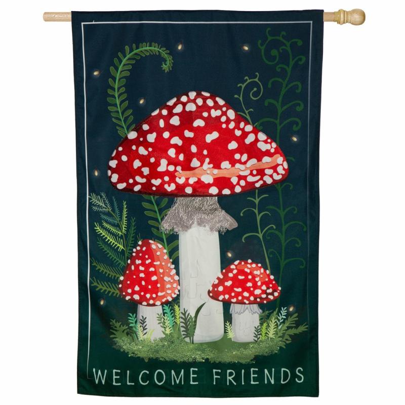 House Flags |   Welcome Friends Mushroom Garden Linen House Flag, 0.5"W x 44"H x 28"D House & Garden Flags House Flags