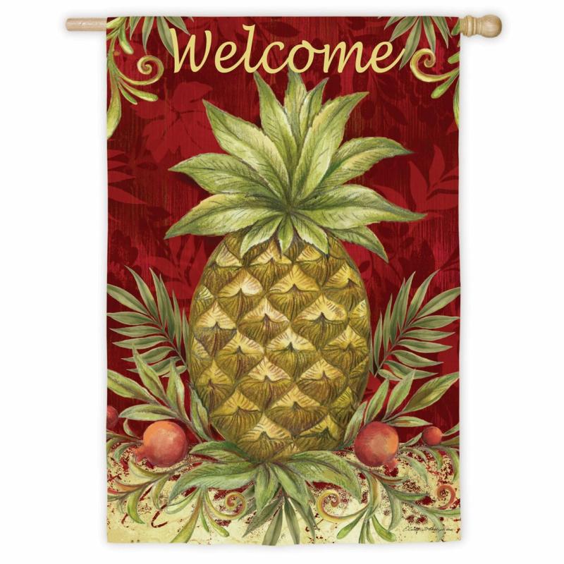 House Flags |   Welcome Pineapple Suede House Flag, 29"W x 43"H x 0.04"D House & Garden Flags House Flags