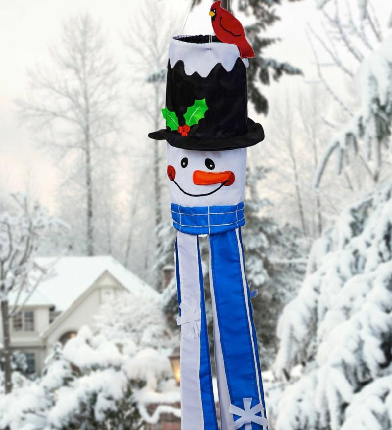 Kinetics & Wind Spinners |   Sculpted Snowman Windsock, 10.5"W x 46"H x 10.5"D Garden Decor Kinetics & Wind Spinners