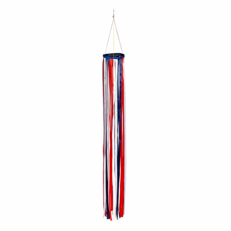 Kinetics & Wind Spinners |   Patriotic Ribbon Solar Powered Windsock, 6"W x 47"H x 6"D Garden Decor Kinetics & Wind Spinners