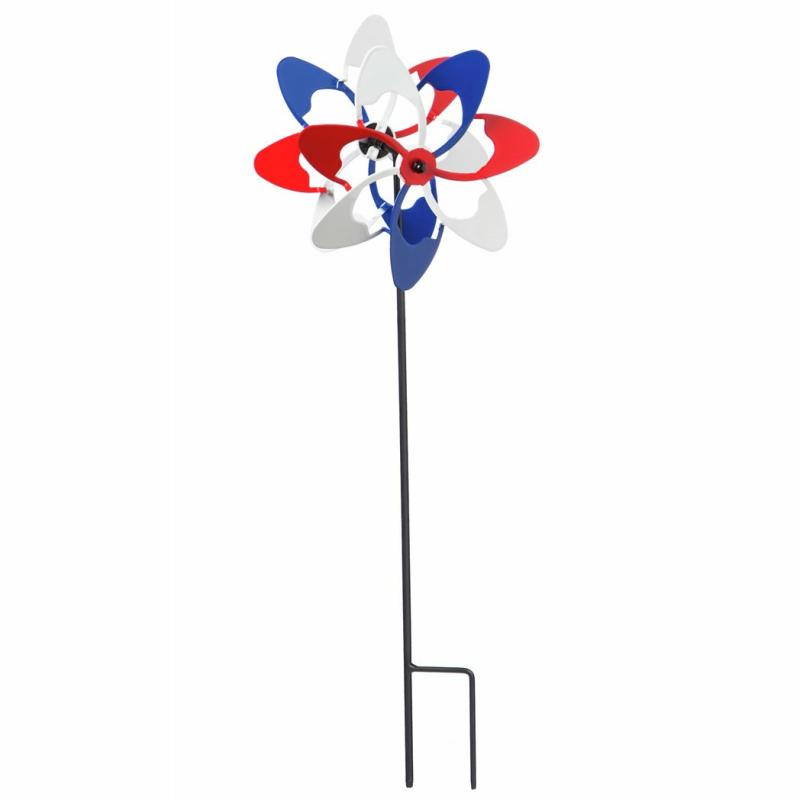 Kinetics & Wind Spinners |   Red&Blue Wave Americana Mini Kinetic Windmill, 18"W x 5.5"H x 3.25"D Garden Decor Kinetics & Wind Spinners