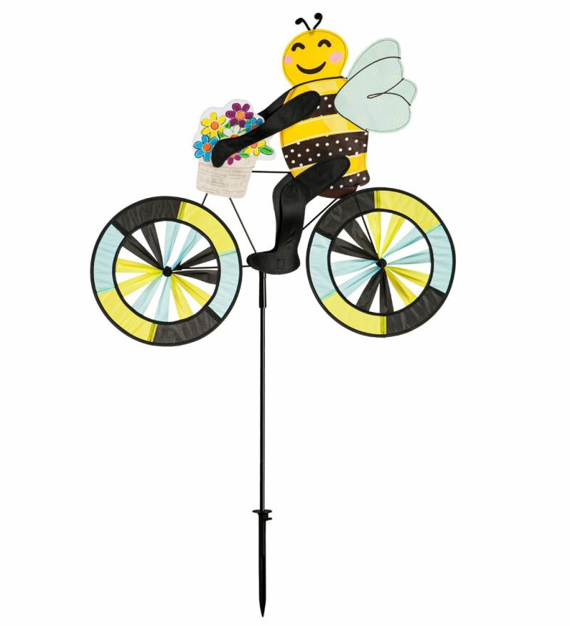 Kinetics & Wind Spinners |   Buzzing Bee Bicycle Spinner, 29"W x 54"H x 3.15"D Garden Decor Kinetics & Wind Spinners