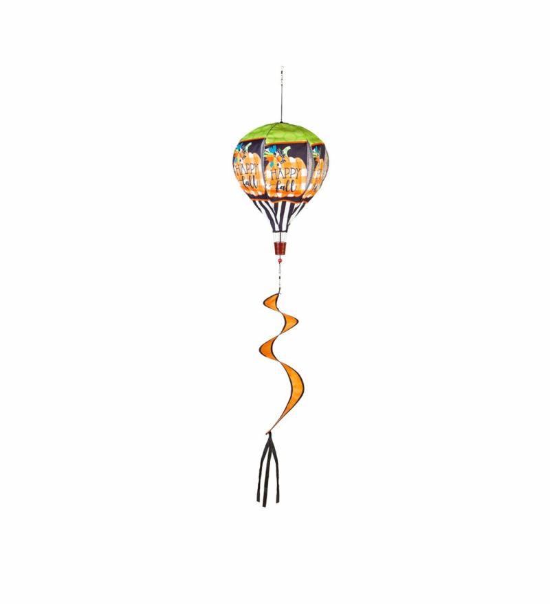 Kinetics & Wind Spinners |   Happy Fall Pumpkin Burlap Balloon Spinner, 15"W x 55"H x 15"D Garden Decor Kinetics & Wind Spinners