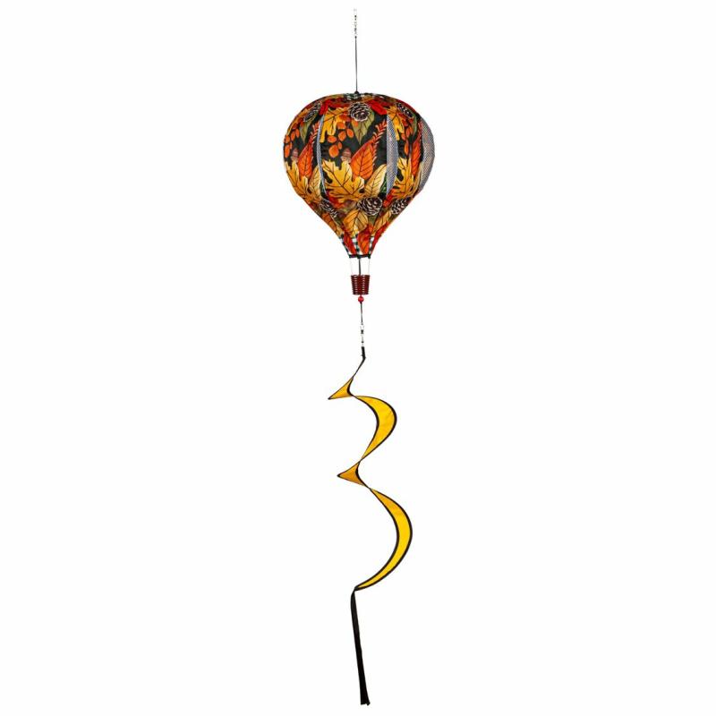 Kinetics & Wind Spinners |   Grateful Thankful Blessed Leaves Burlap Balloon Spinner, 15"W x 55"H x 15"D Garden Decor Kinetics & Wind Spinners