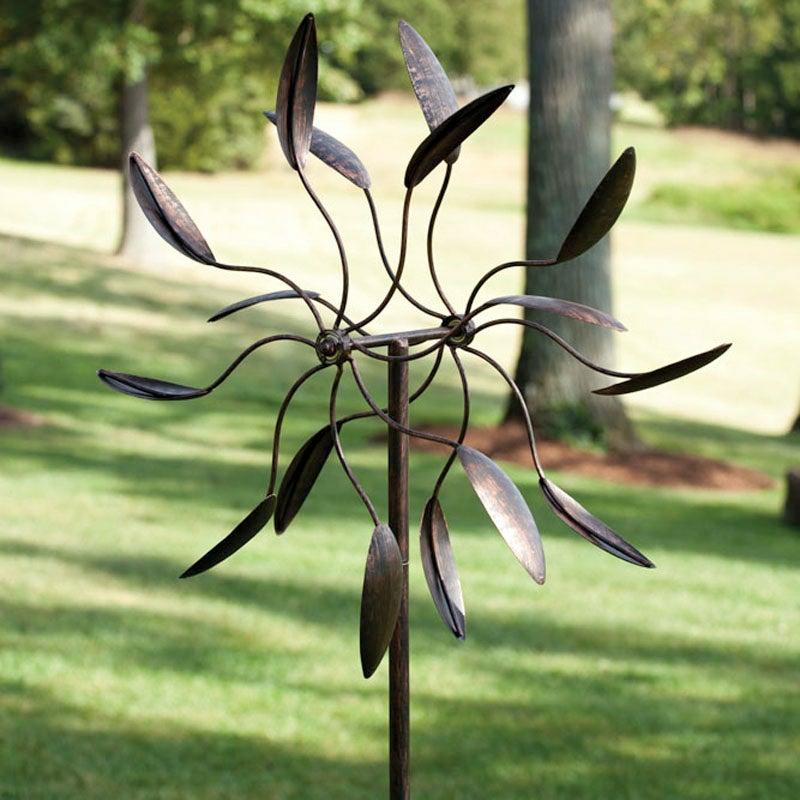 Kinetics & Wind Spinners |   Twirler Metal Kinetic Garden Wind Spinner, 6"W x 75"H x 24"D Garden Decor Kinetics & Wind Spinners