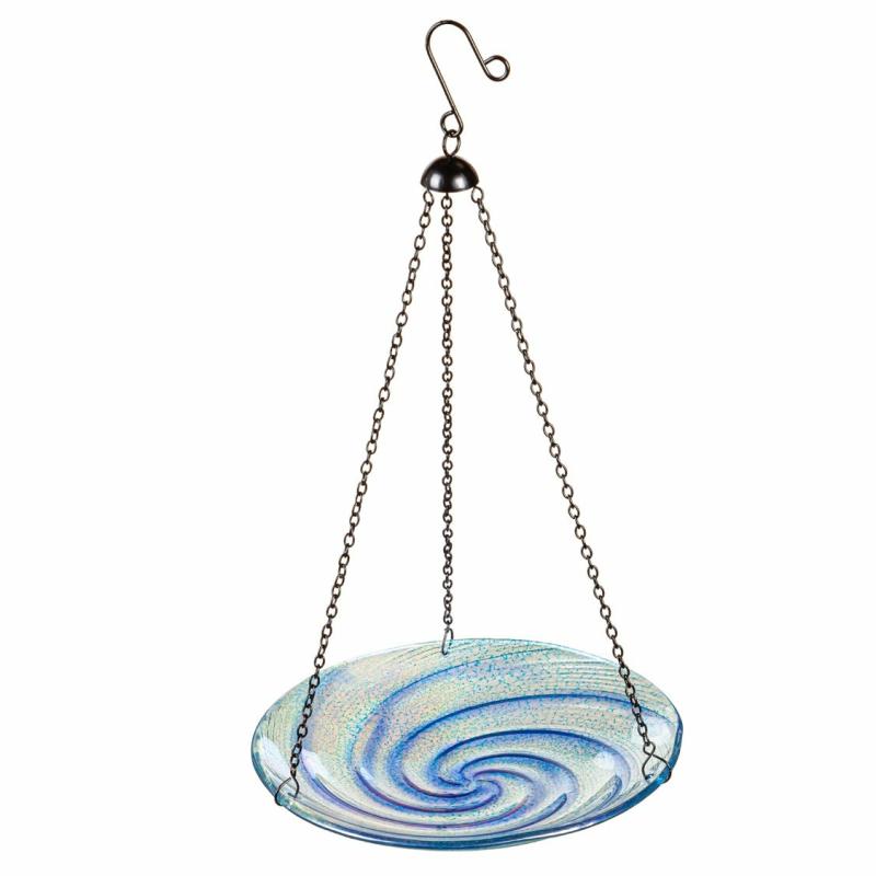 Lanterns & Outdoor Lights |   Blue Swirl Glass Hanging Birdbath, 10"W x 16"H x 10"D Lanterns & Outdoor Lights Lanterns & Outdoor Lights