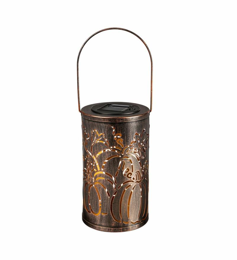 Lanterns & Outdoor Lights |   Solar Oil Rubbed Bronze Cut Out Lantern, Pumpkins, 8.07"W x 4.72"H x 4.72"D Lanterns & Outdoor Lights Lanterns & Outdoor Lights