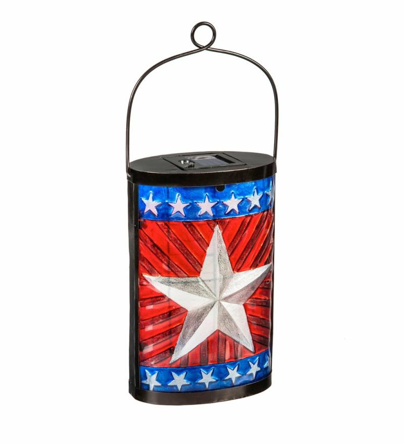 Lanterns & Outdoor Lights |   Patriotic Star Solar Lantern, 3.74"W x 9.45"H x 5.91"D Porch & Patio Decor Lanterns & Outdoor Lights