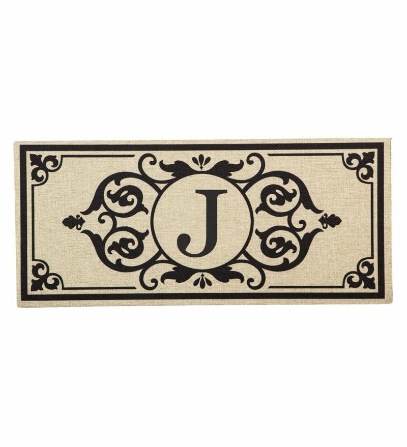 Monogrammed Doormats |   Cambridge Monogram Burlap Sassafras Switch Mat, 22"W x 10"H x 0.2"D Door Mats Monogrammed Doormats