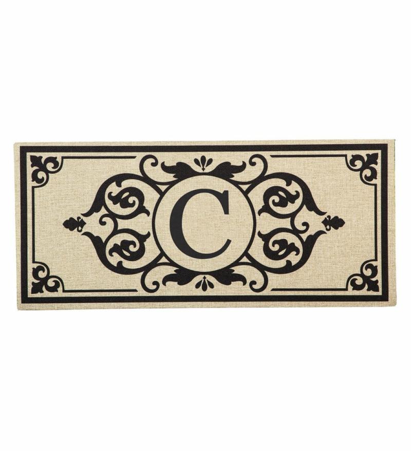 Monogrammed Doormats |   Cambridge Monogram Burlap Sassafras Switch Mat, 22"W x 10"H x 0.2"D Door Mats Monogrammed Doormats