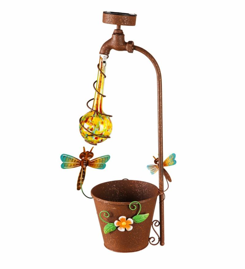 Pots & Planters |   20.5"H Solar Drip Light Swirl Glass Planter, Yellow, 6.3"W x 20.47"H x 11.02"D Lanterns & Outdoor Lights Lanterns & Outdoor Lights