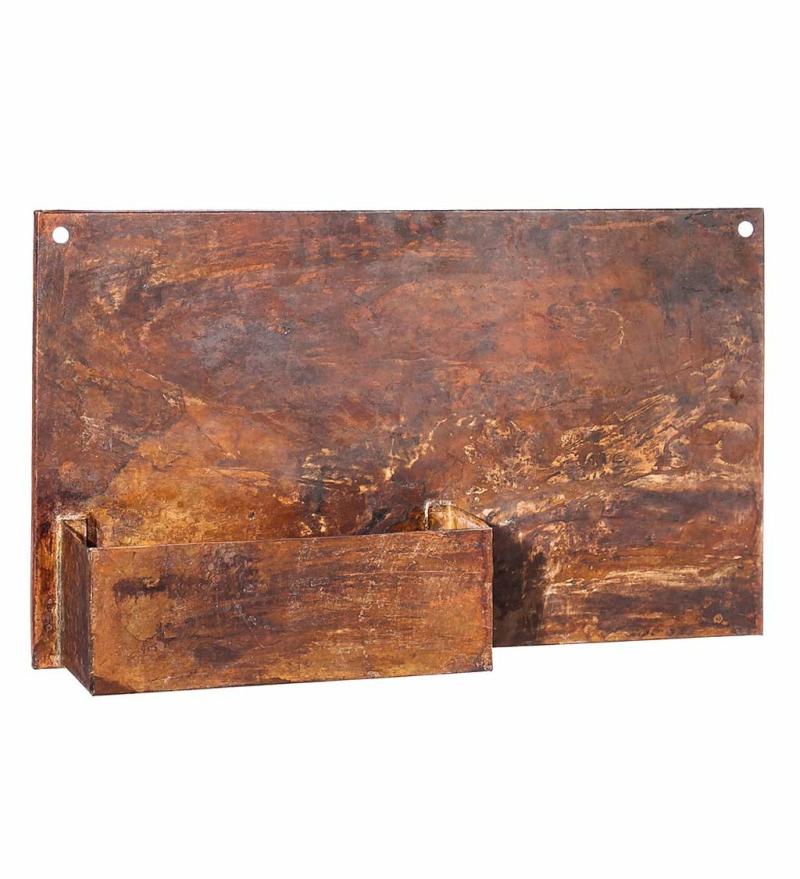 Pots & Planters |   Rust Dunes Rectangular Metal Wall Planter, 3.5"W x 12"H x 19"D Porch & Patio Decor Pots & Planters