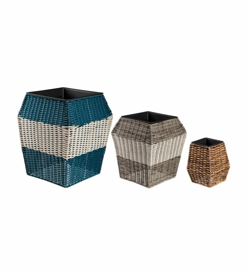 Pots & Planters |   High Resin Wicker Planter Set Of 3, 17"W x 20"H x 17"D Porch & Patio Decor Pots & Planters