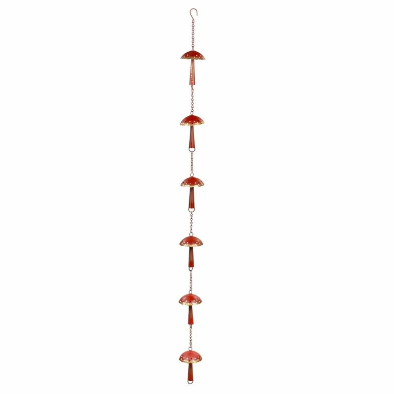 Rain Chains |   Red Mushroom Metal Rain Chain, 4.75"W x 72"H x 4.75"D Porch & Patio Decor Rain Chains