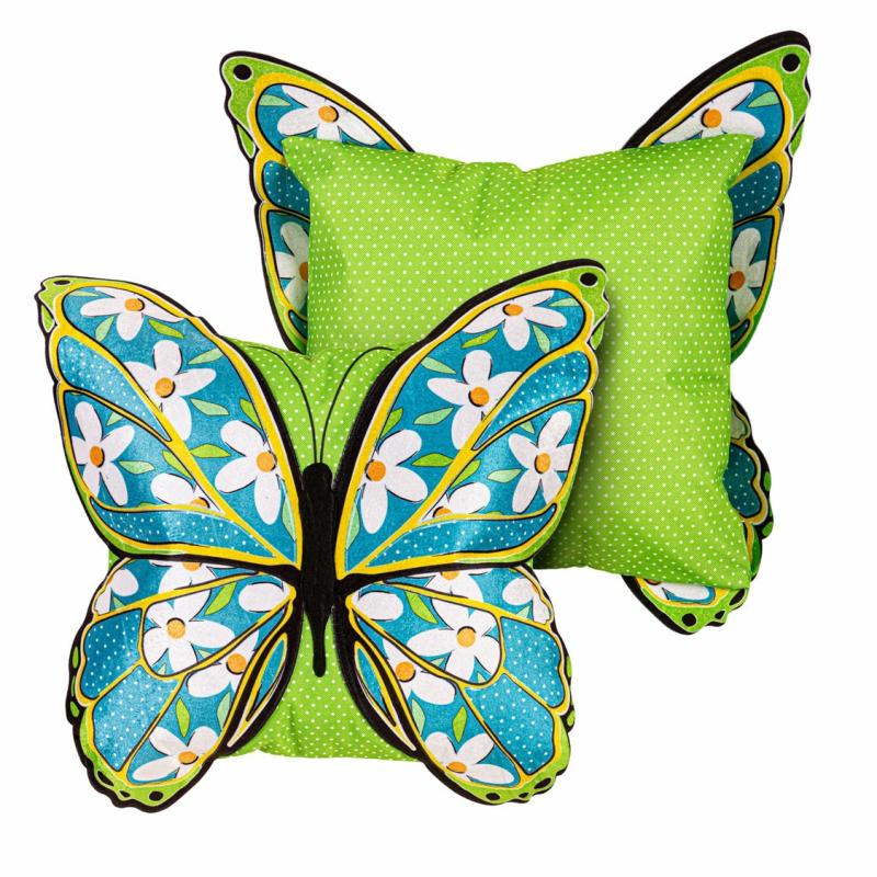 Rugs & Pillows |   Floral Butterfly Welcome Applique Wings 18" Interchangeable Pillow Cover, 0.4"W x 24"H x 24"D Home Decor Rugs & Pillows