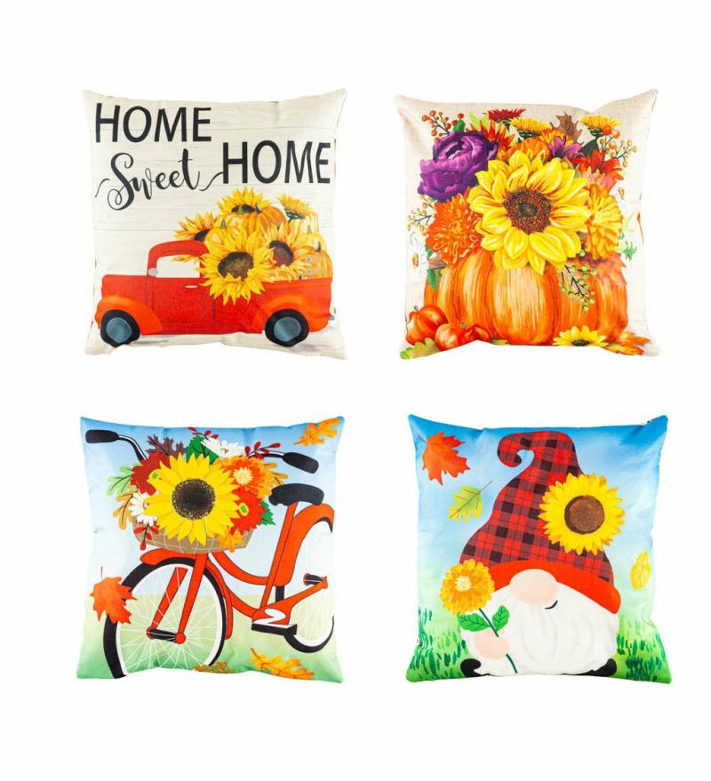 Rugs & Pillows |   Sunflower Throw Pillow Covers, Set Of 4, 18"W x 1"H x 18"D Home Decor Rugs & Pillows