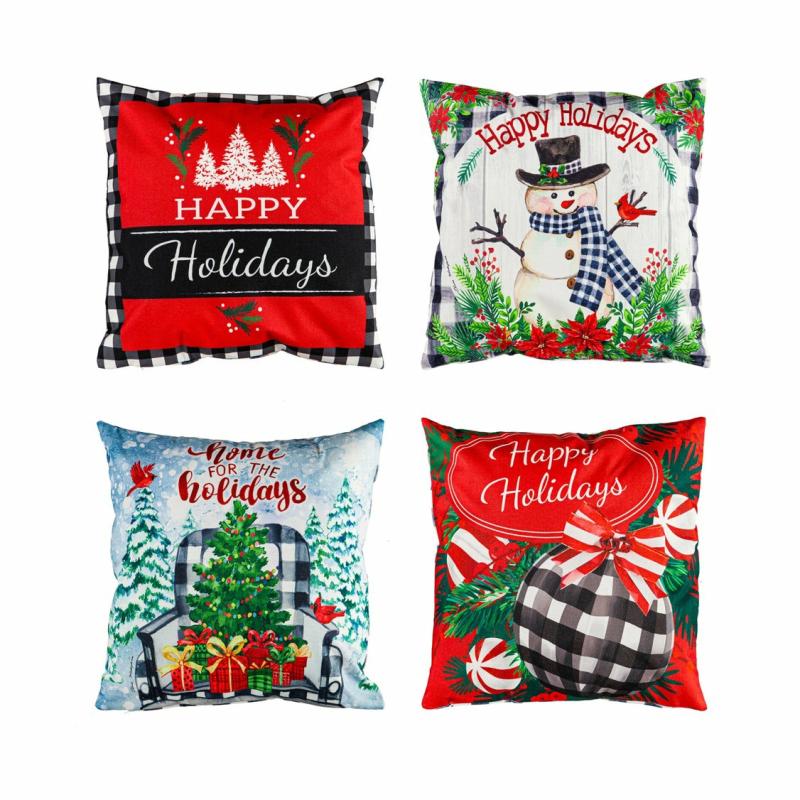 Rugs & Pillows |   Happy Holidays Throw Pillow Covers, Set Of 4, 18"W x 1"H x 18"D Home Decor Rugs & Pillows